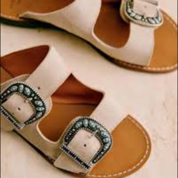 Sezane Cream Flats with Silver Buckles - Picture 1 of 5
